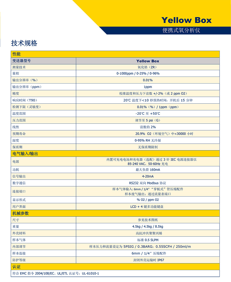 Yellow Box便攜式氧分析儀